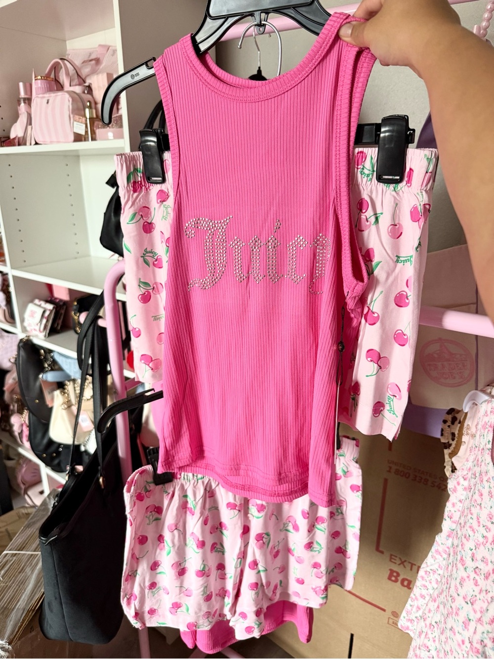 Juicy Couture Pink Ribbed Tank & Cherry Print Sleep Shorts Set